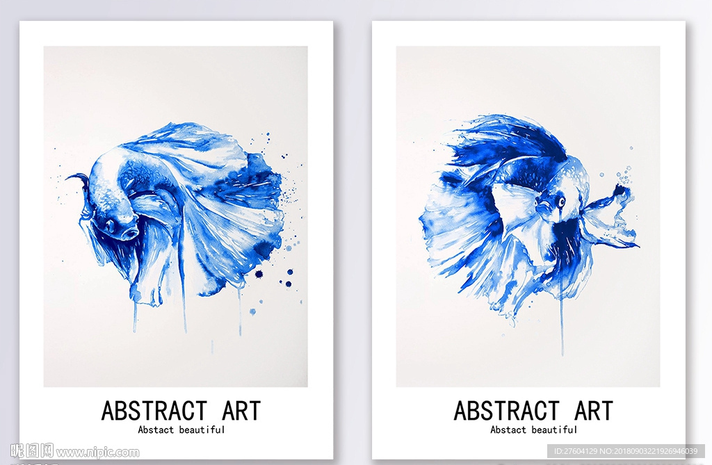 简约蓝色金鱼装饰画