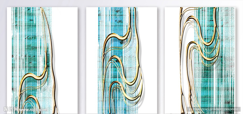 现代抽象金色立体线条装饰画