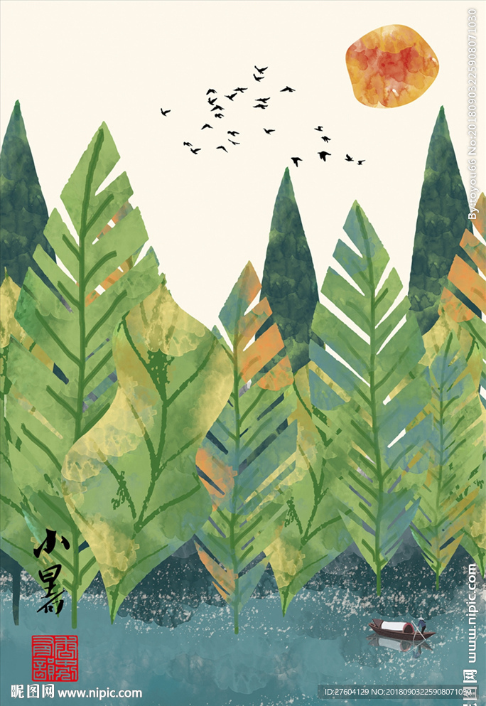 中国风民俗淡彩水墨装饰画