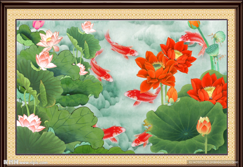 荷花壁画