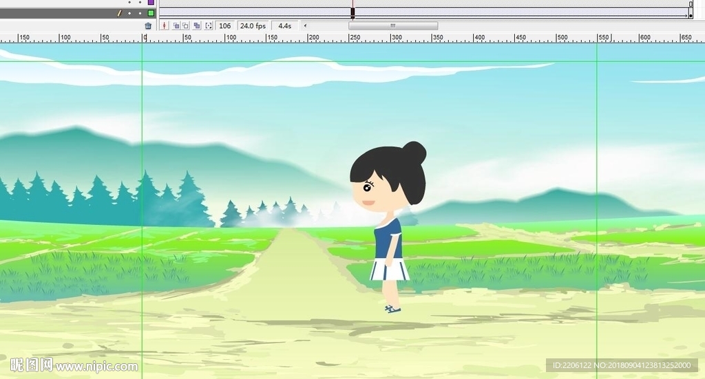 小女孩在田边走过的动画7秒