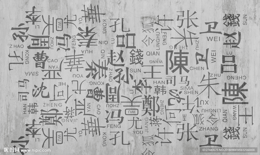 复古怀旧百家姓壁画壁纸背景墙