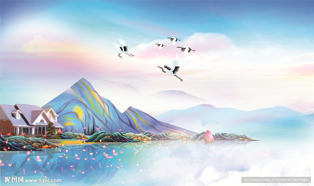 抽象新中式山水背景墙