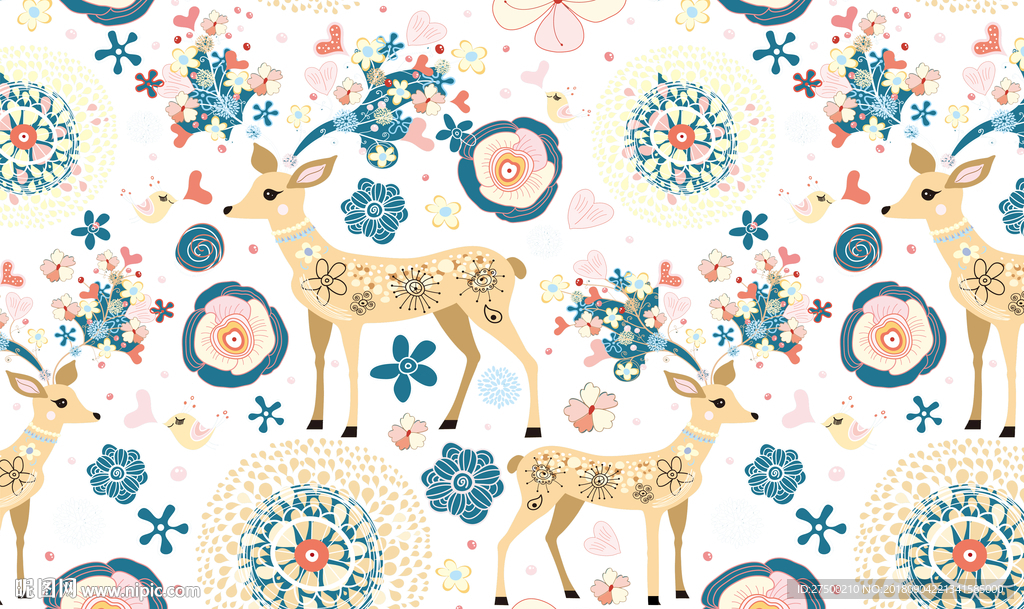 麋鹿花纹背景墙