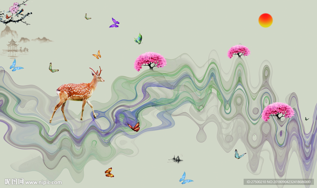 抽象新中式背景墙