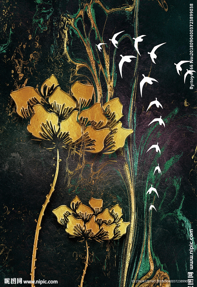 荷花山水装饰画