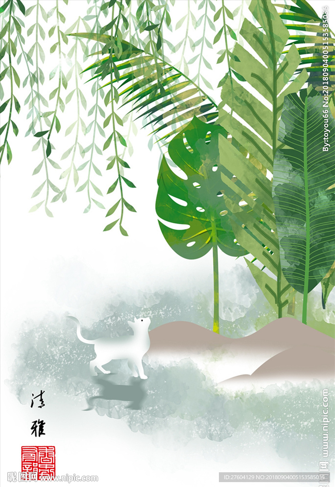 淡彩民俗风景装饰画