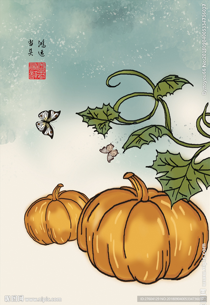 手绘蔬菜南瓜创意装饰画