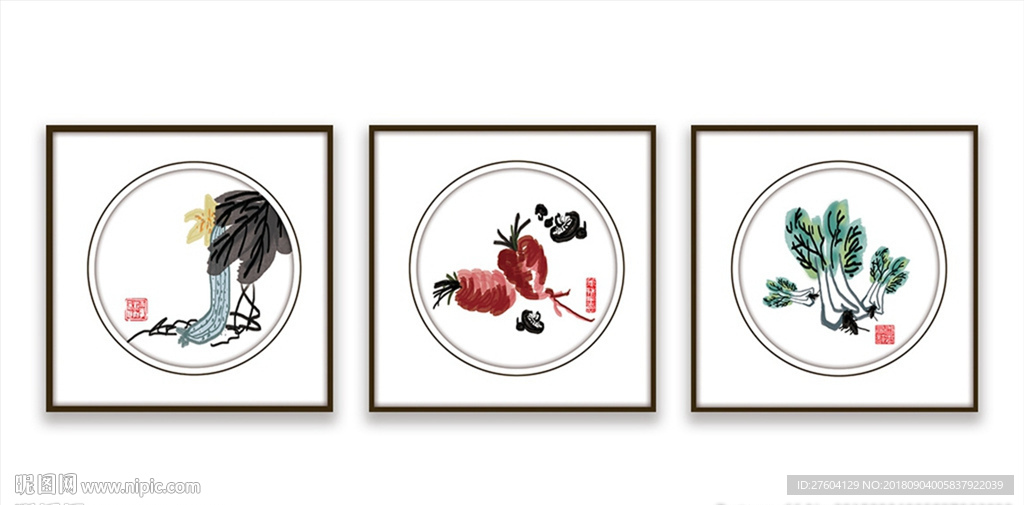 中国风淡彩蔬菜装饰画