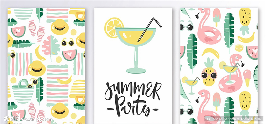 简约手绘卡通三联装饰画