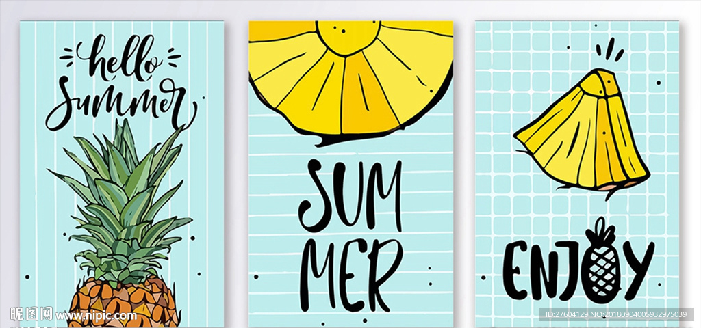 时尚简约卡通三联装饰画