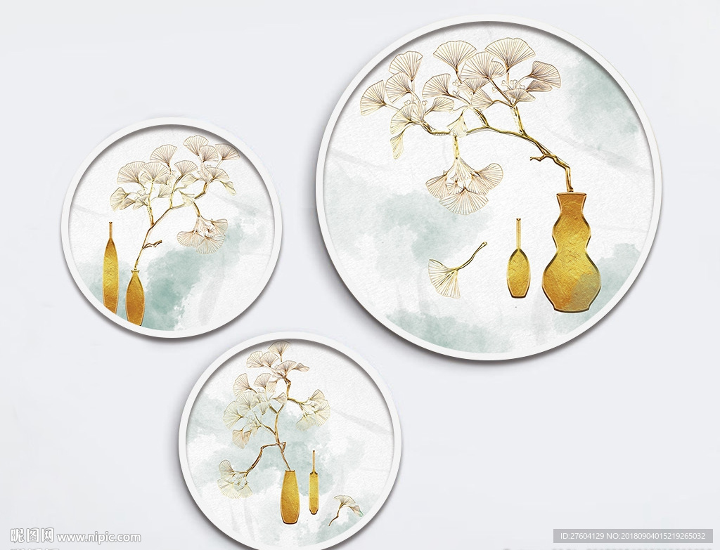 金色银杏叶花瓶装饰画