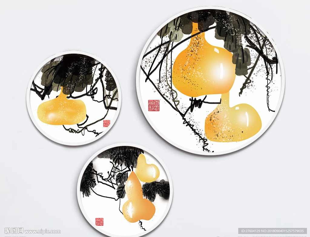 中国风文艺水墨瓜果装饰画