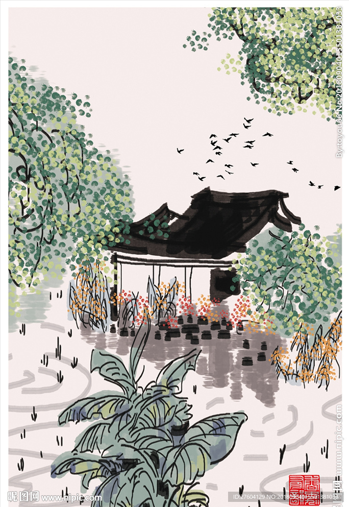 淡彩风景装饰画