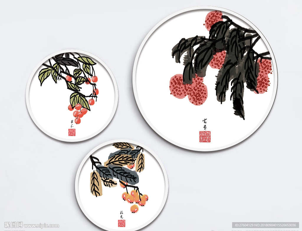 中国风民俗水墨淡彩装饰画