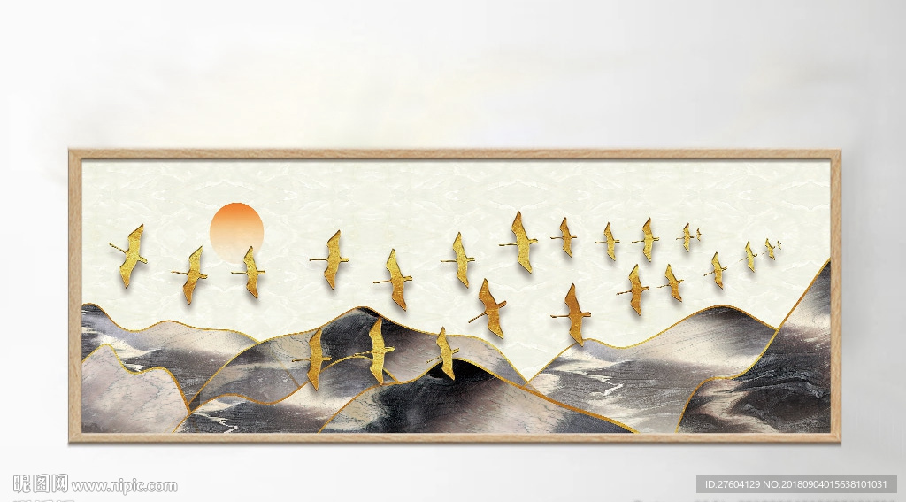 意境山水浮雕飞鸟装饰画