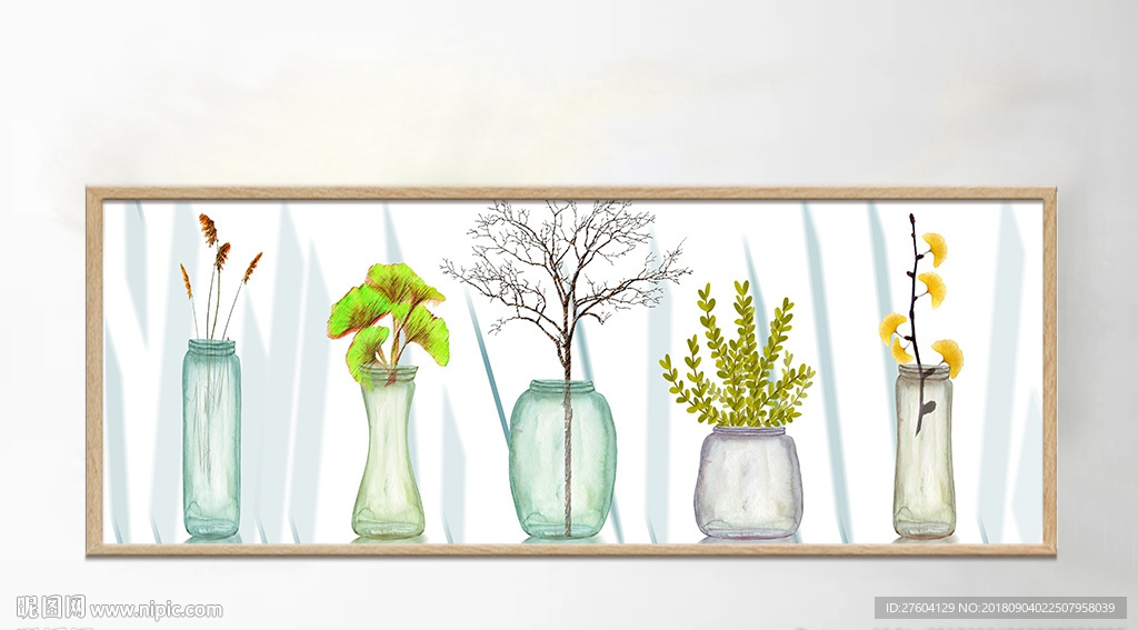 简约玻璃花瓶盆栽植物装饰画