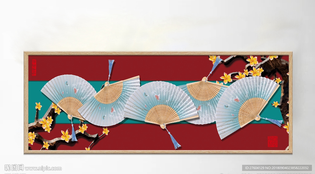 中国风水墨创意扇子装饰画