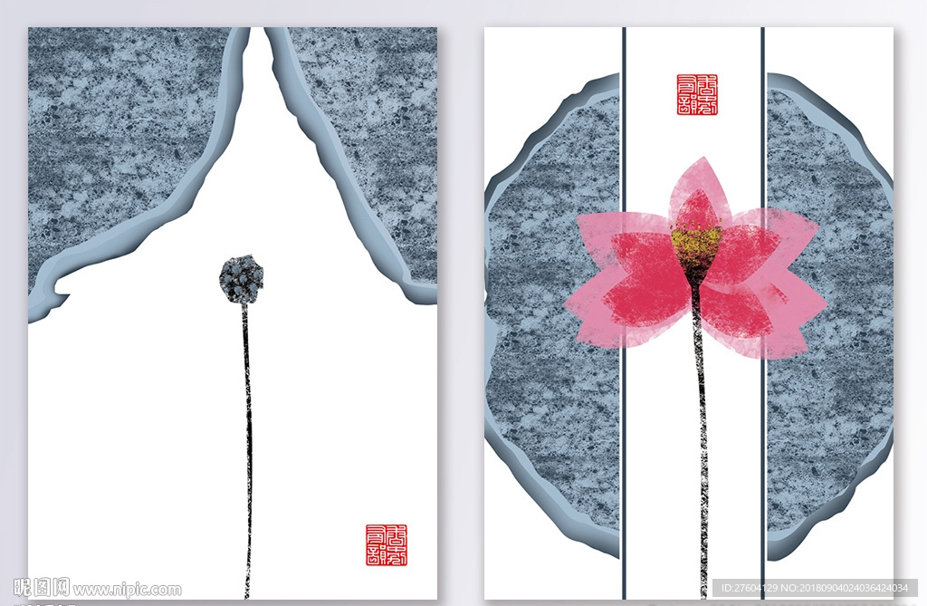 中国风民俗淡彩植物装饰画