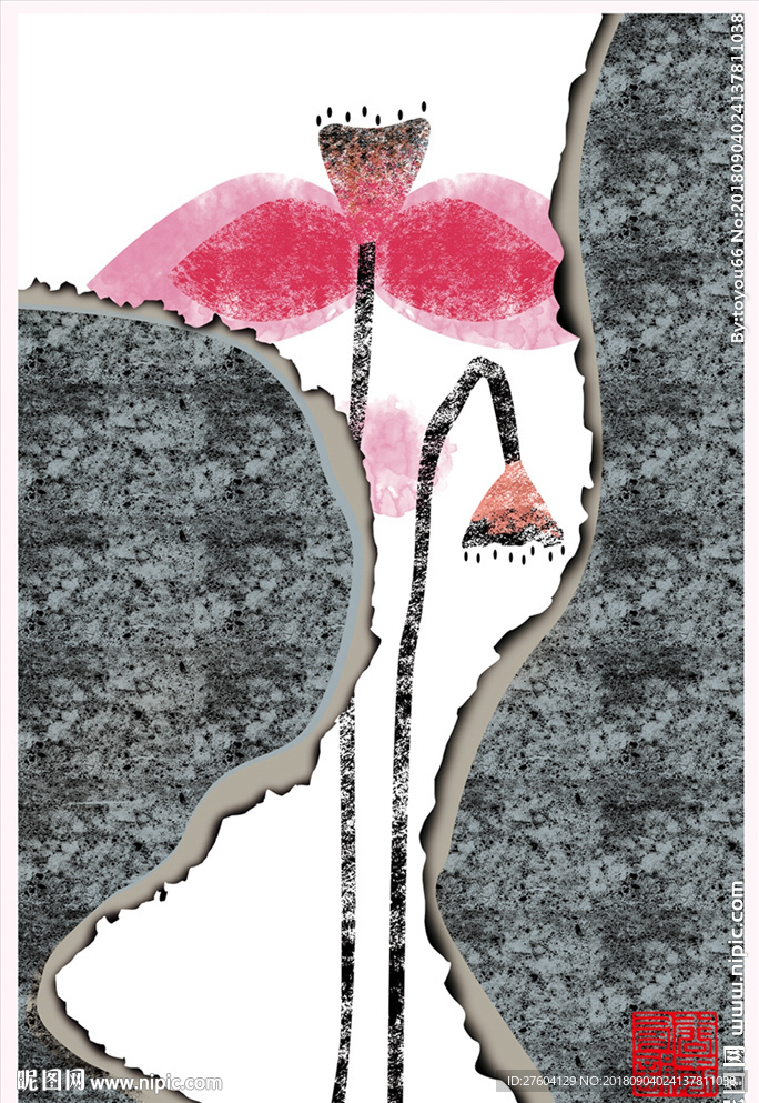 淡彩民俗中国风植物装饰画