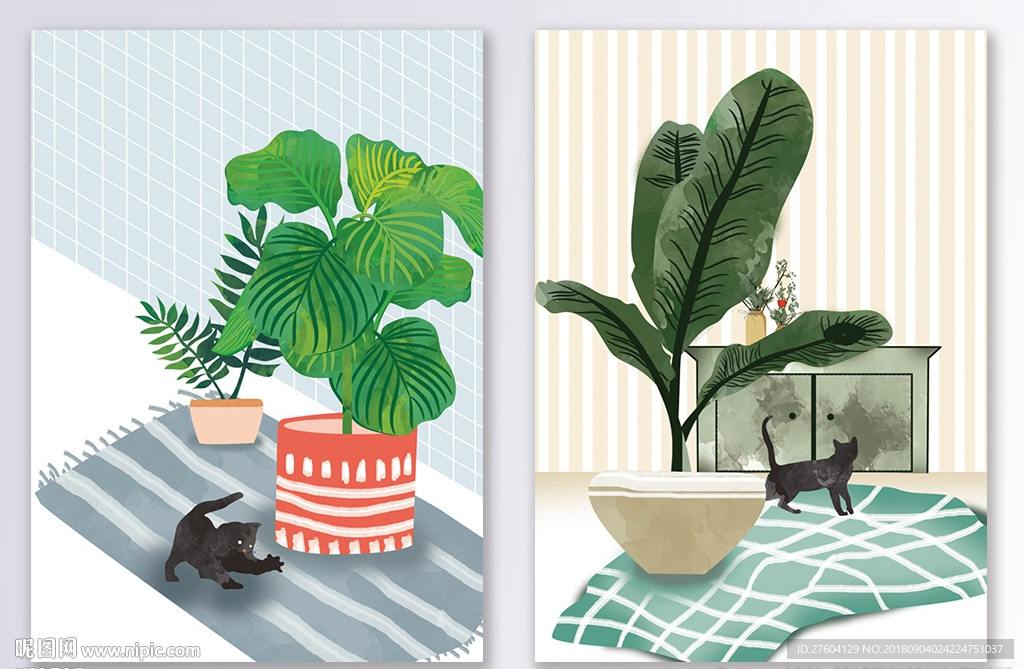 手绘卡通植物创意装饰画