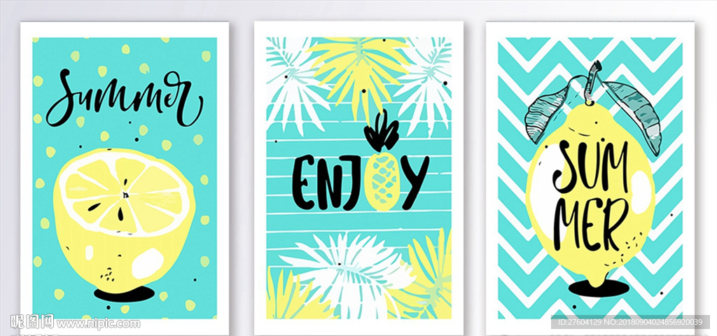 时尚简约蓝色三联装饰画