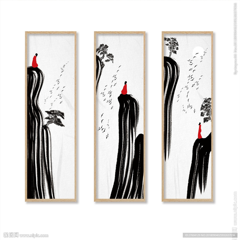 中式僧人山水大气水墨装饰画