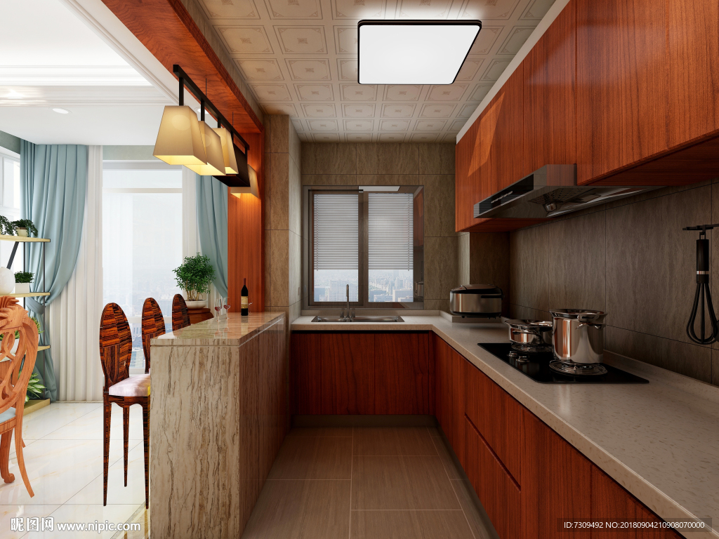 美式家居开放式厨房装修效果图