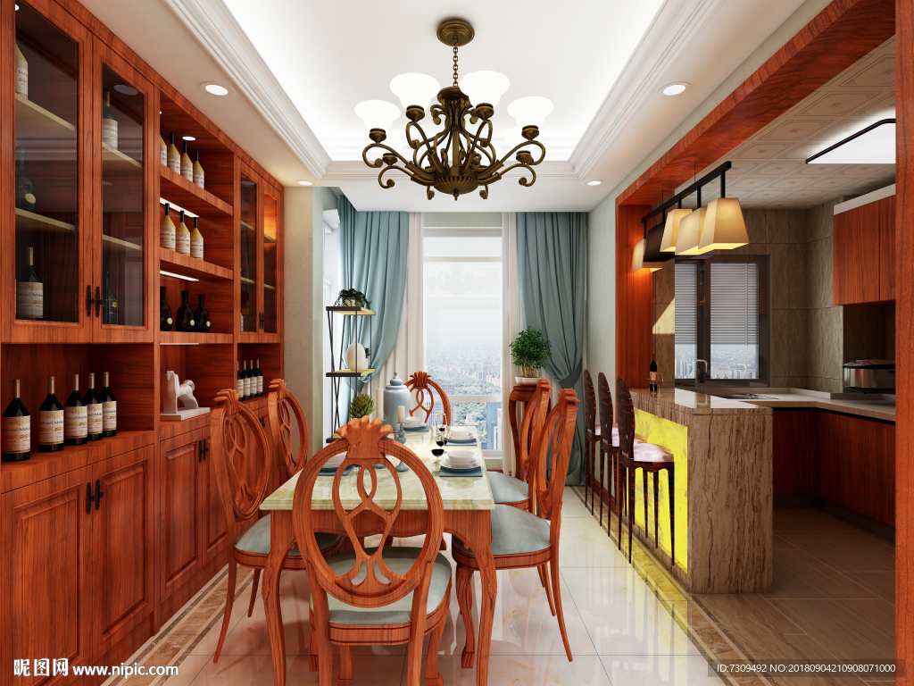 美式家装餐厅厨房装修效果图