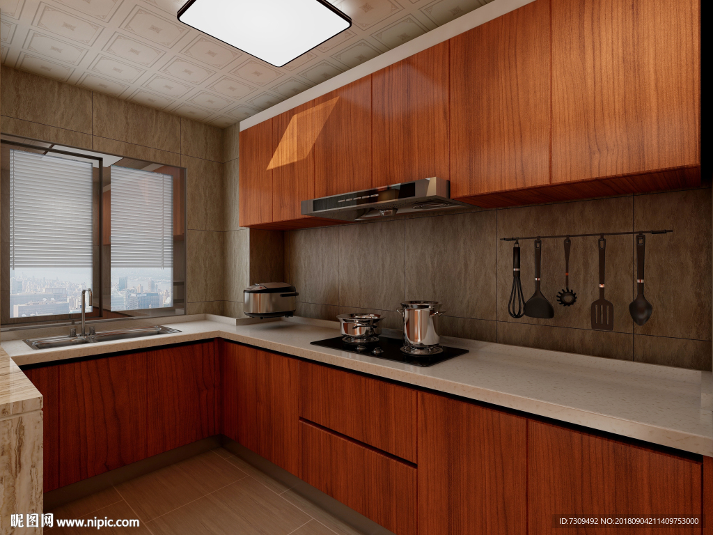 美式风格开放式厨房装修效果