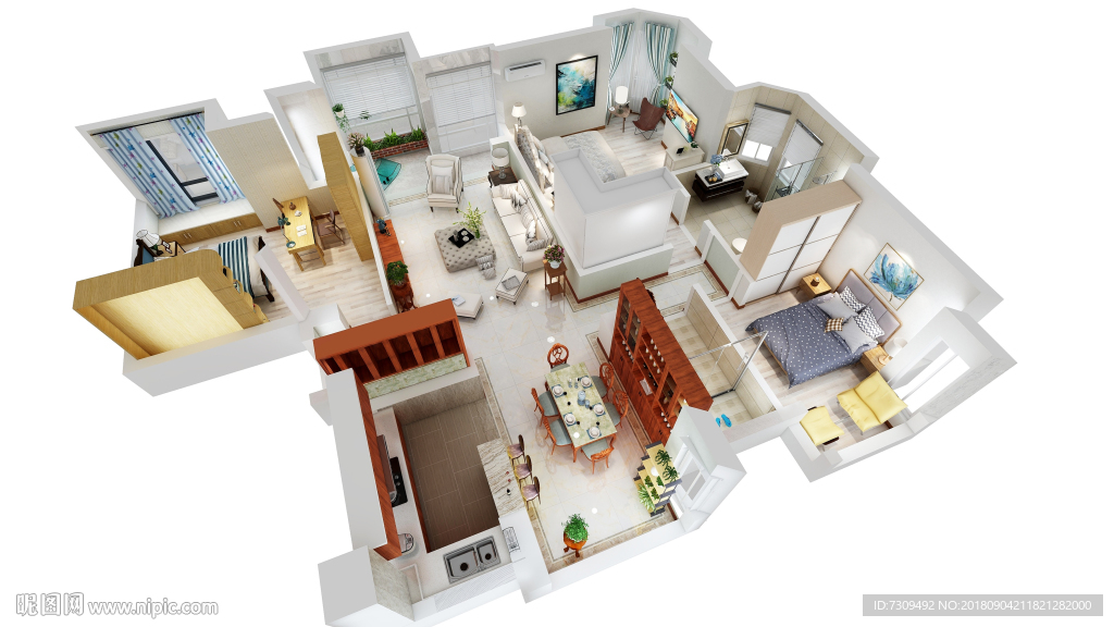 美式风格家装户型效果图