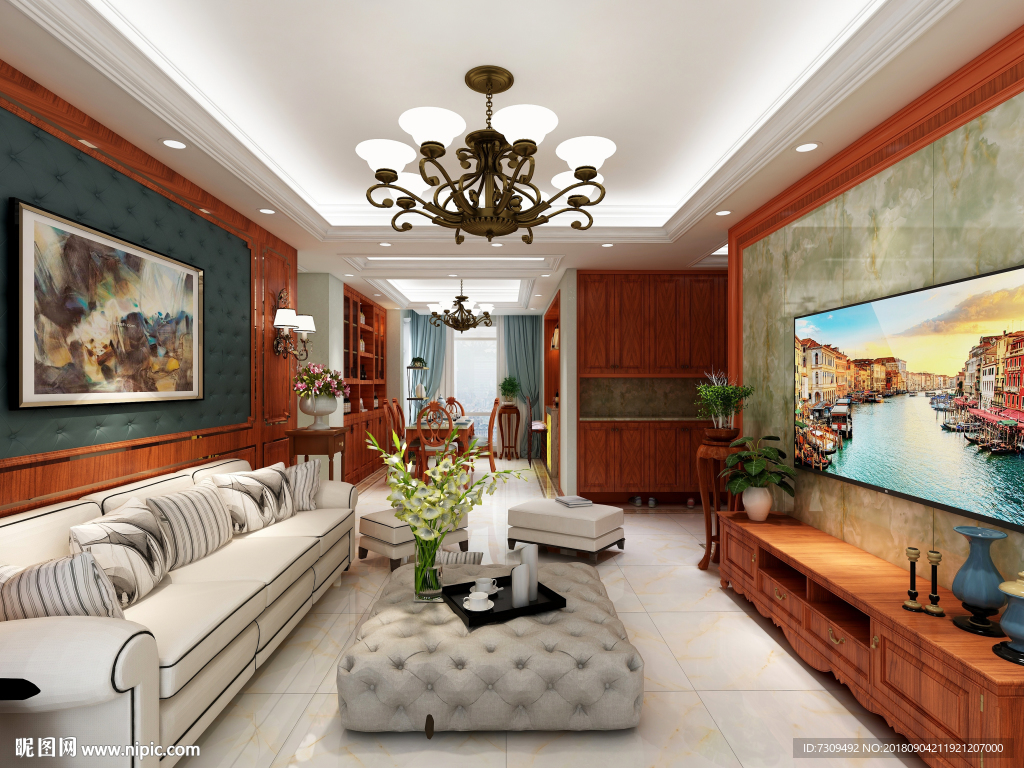 美式风格客餐厅装修效果图