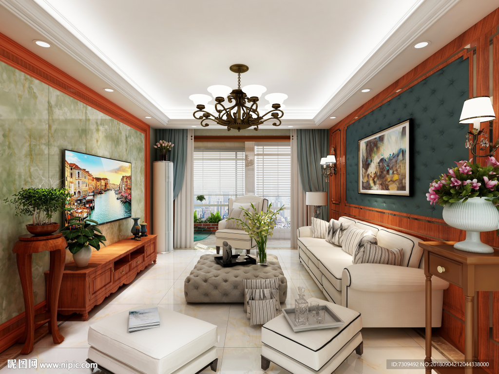 简约美式客厅装修效果图