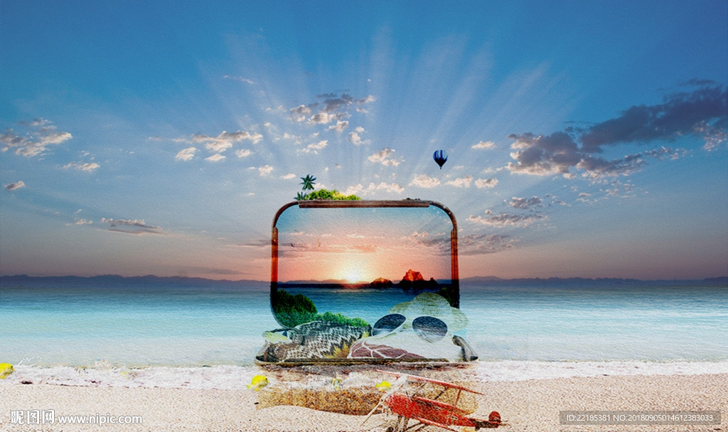 新中式海边沙滩天空云彩背景墙