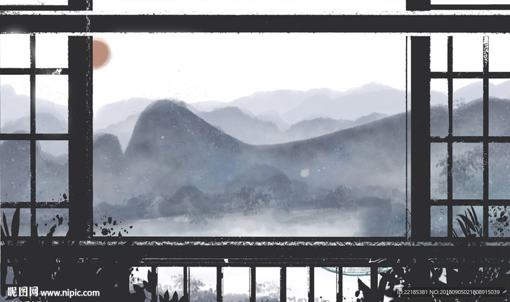 新中式创意山水风景背景墙