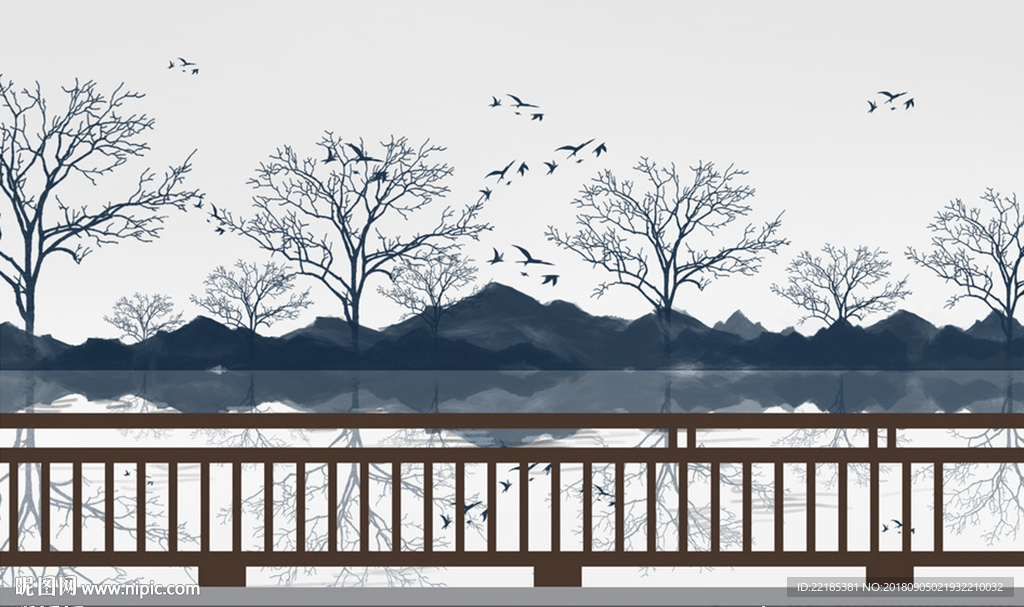 新中式抽象山水背景墙