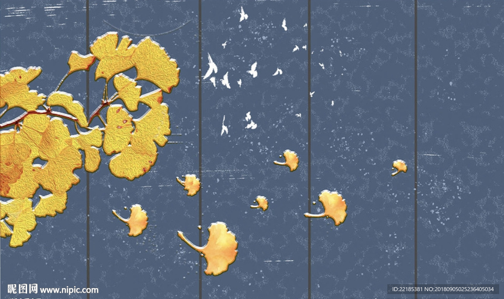 新中式唯美银杏叶背景墙