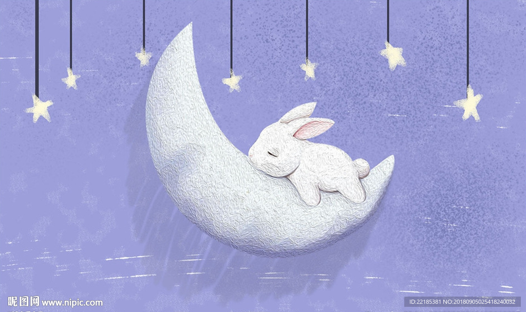 唯美夜空可爱兔子背景墙
