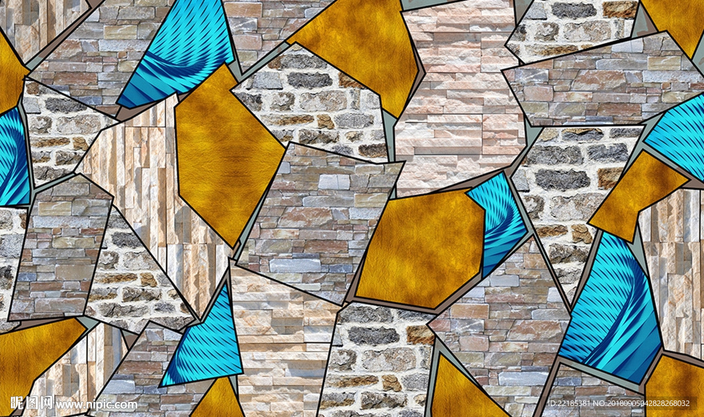 现代简约色块拼接砖纹背景墙