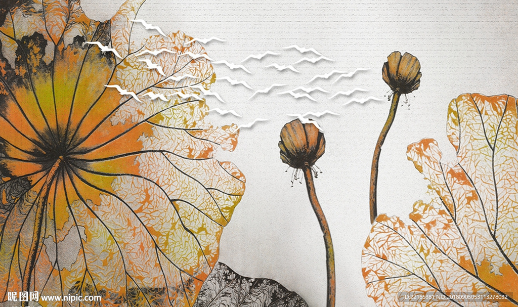 金色荷花背景墙