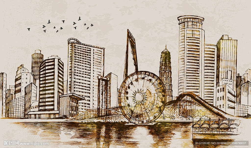 现代简约复古建筑背景墙