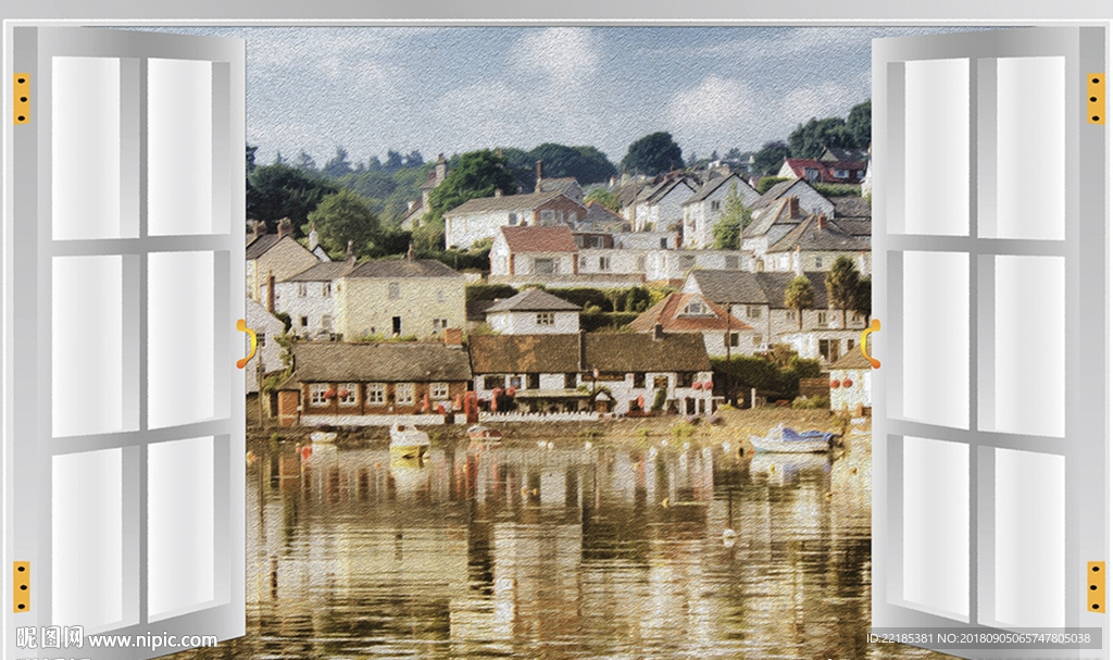 现代北欧户外油画风景背景墙