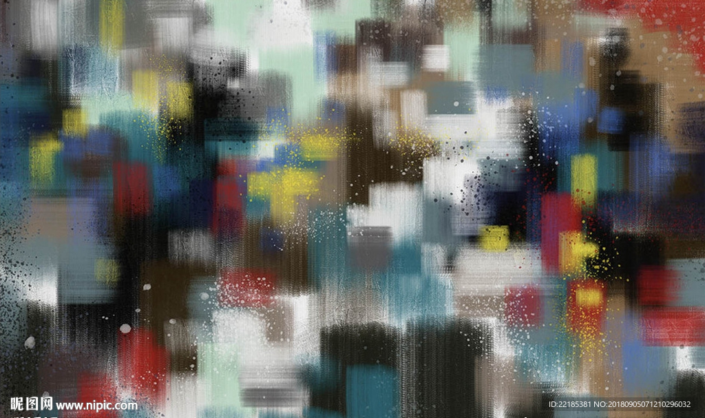 欧式手绘色块抽象油画背景墙