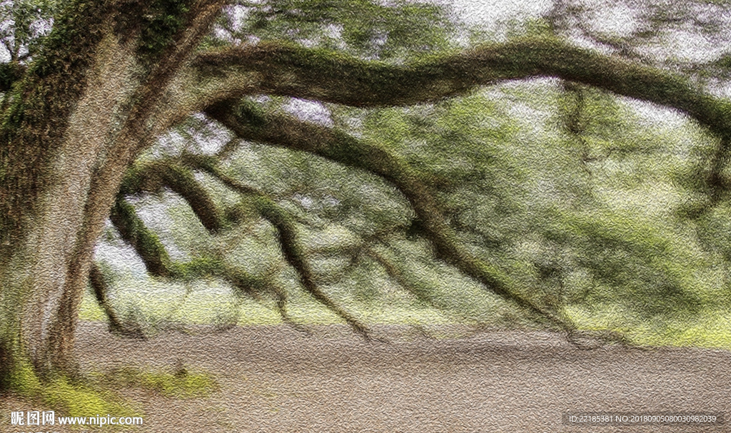 北欧树影风景油画背景墙