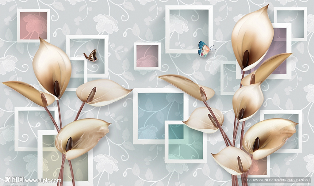 3D立体马蹄莲背景墙