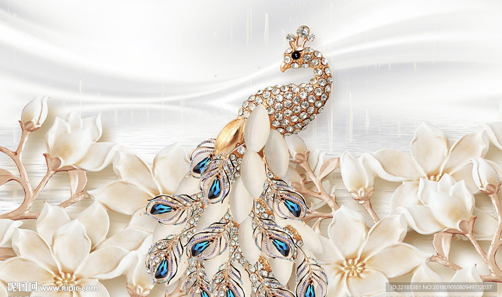 镶钻宝石孔雀背景墙