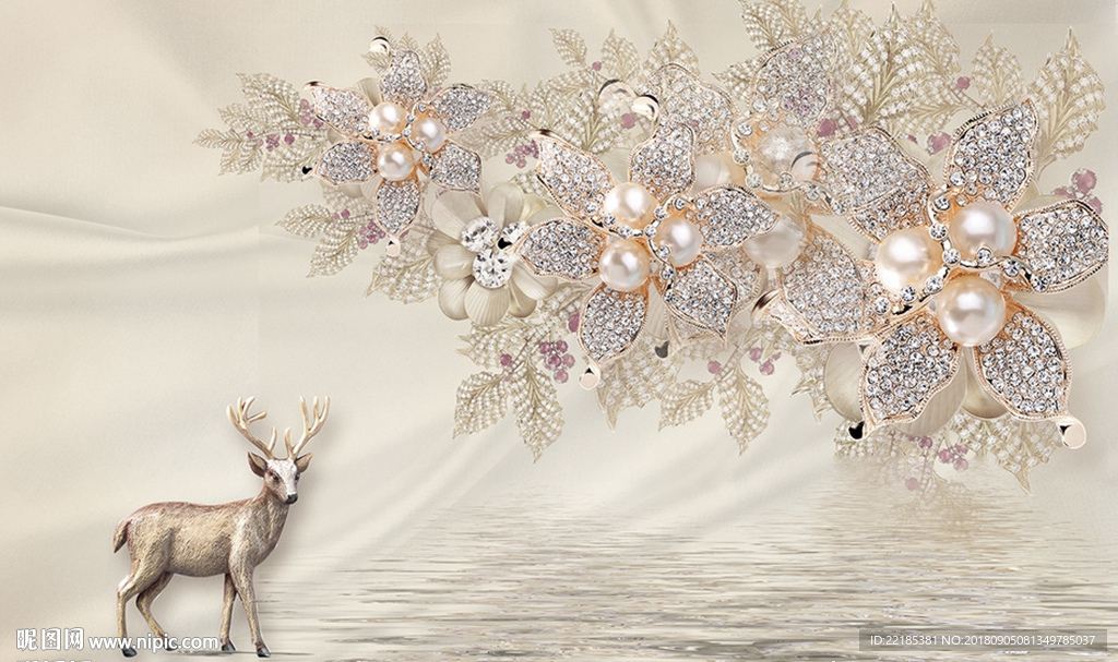 珠宝花朵麋鹿背景墙