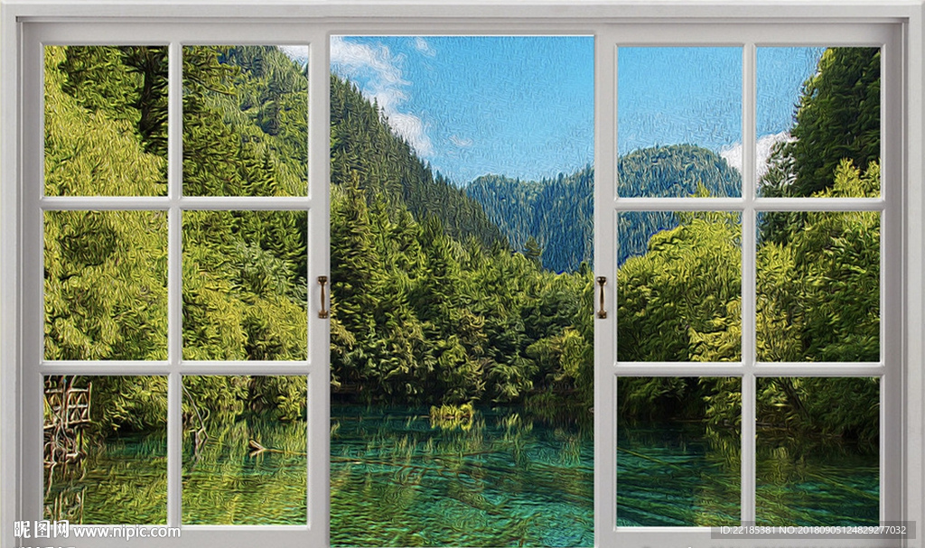 唯美户外九寨沟油画背景墙