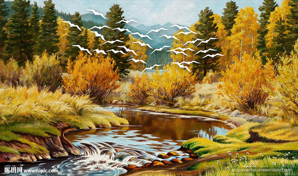 现代唯美意境油画风景背景墙