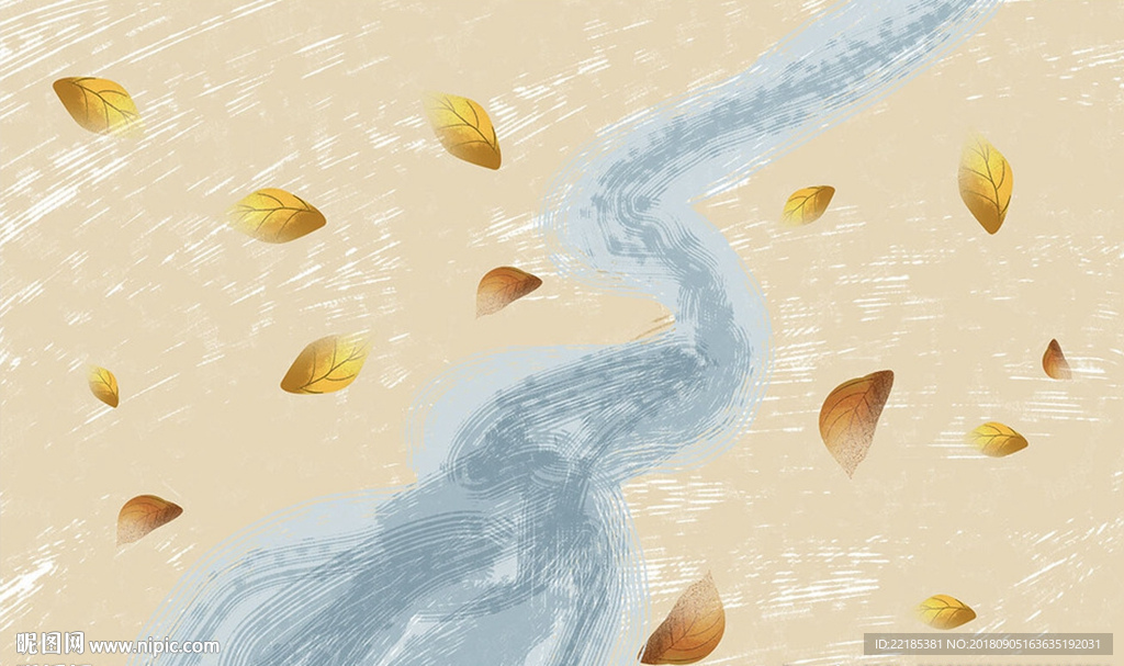 手绘简约秋叶油画背景墙